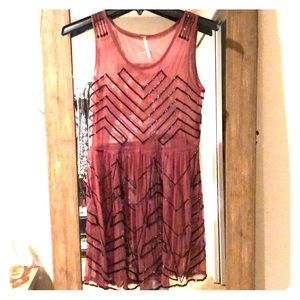Free People Sheer beaded burgundy sheath dress